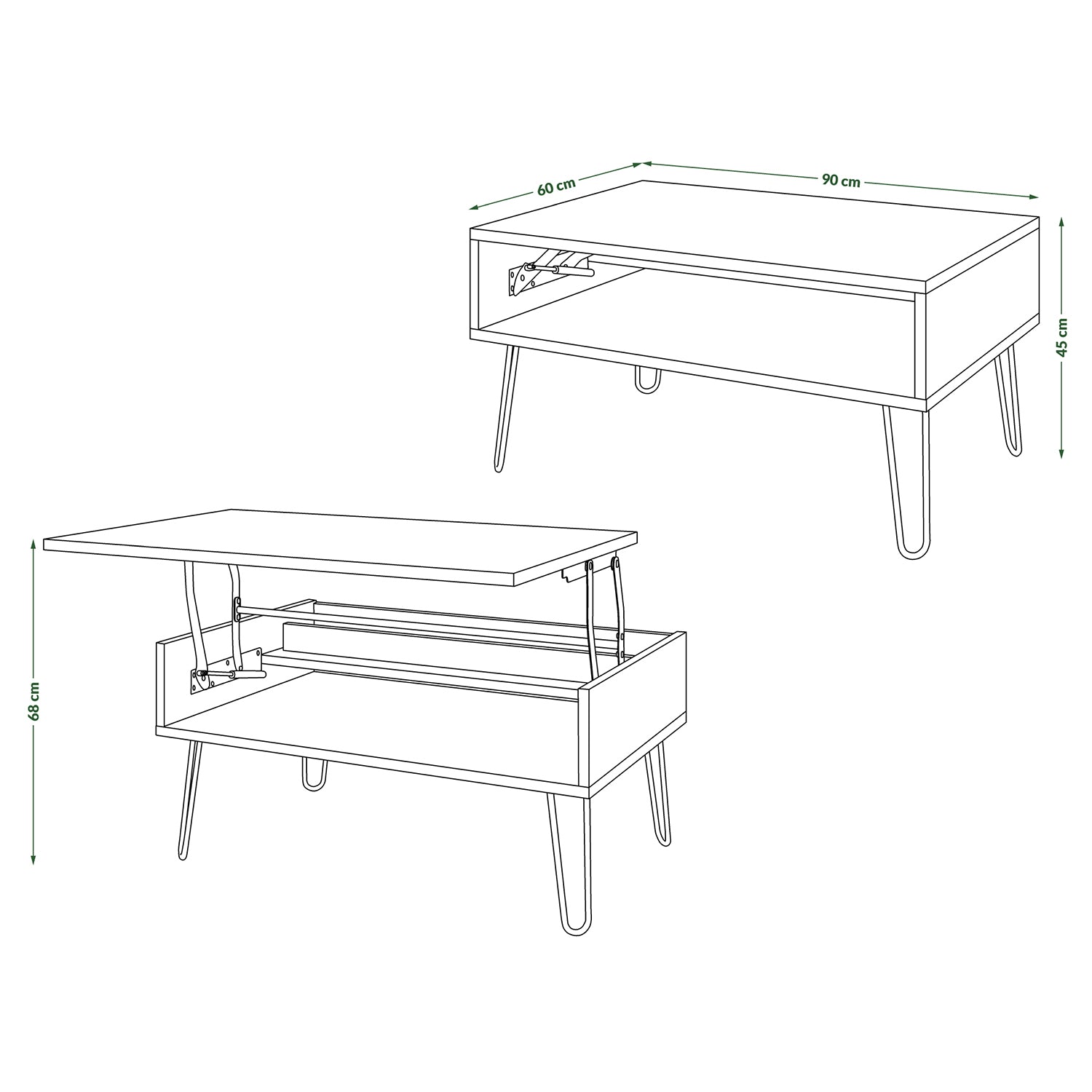 Hairpin S-90 Modern Lift Top Coffee Table - White / Black