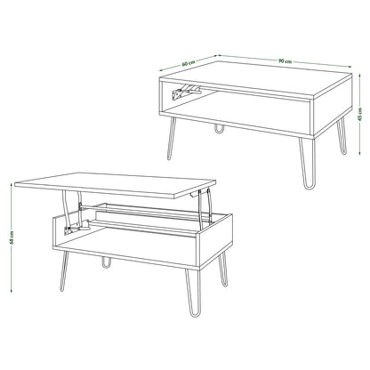 Hairpin S-90 Modern Lift Top Coffee Table - White / Black