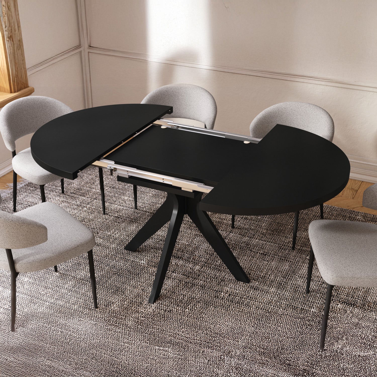 Renzo Extending Modern Dining Table – Black Matt