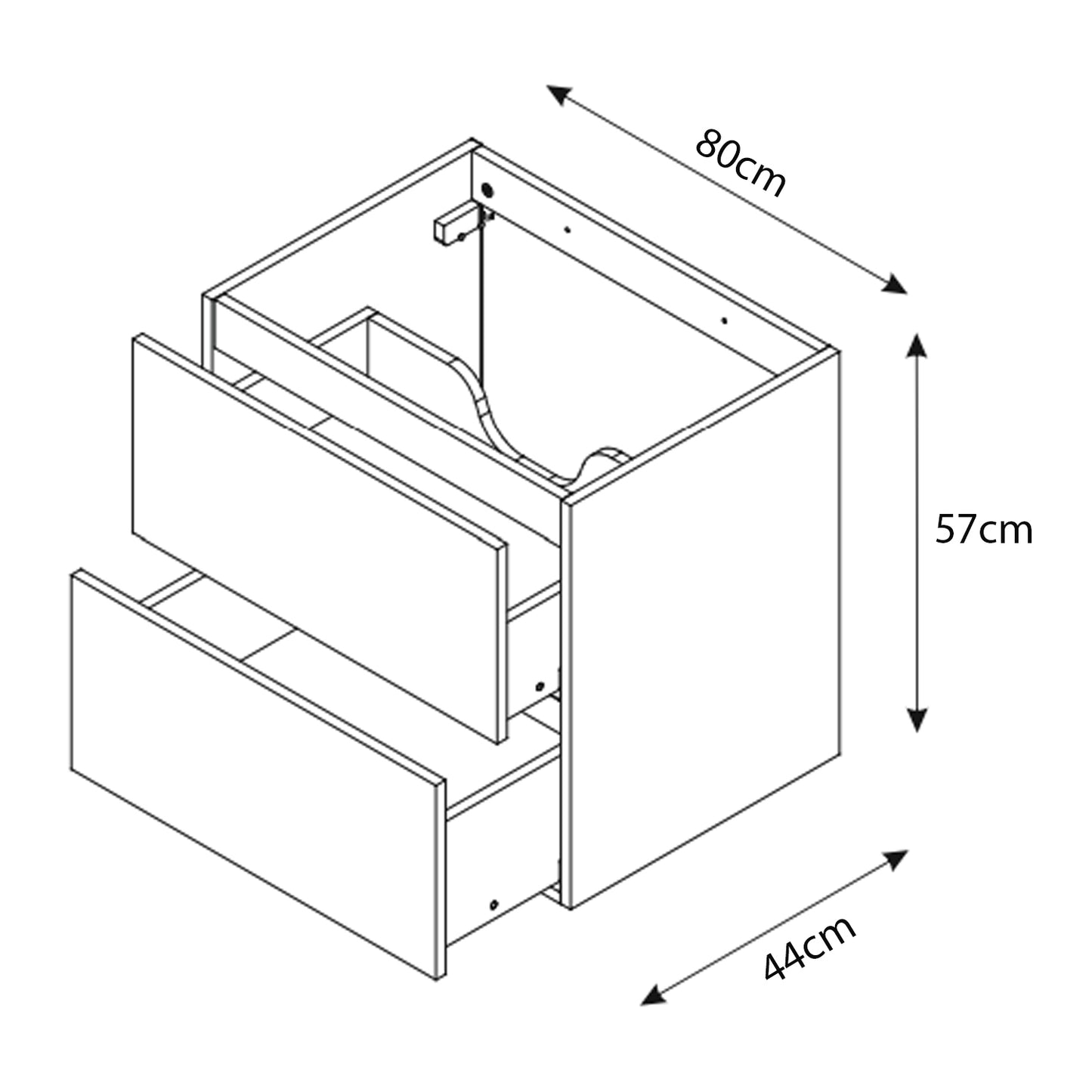 Luxor 3D Diamond Pattern 2 Drawer Bathroom Vanity Cabinet with Round Worktop Basin 80cm - Oak / Black