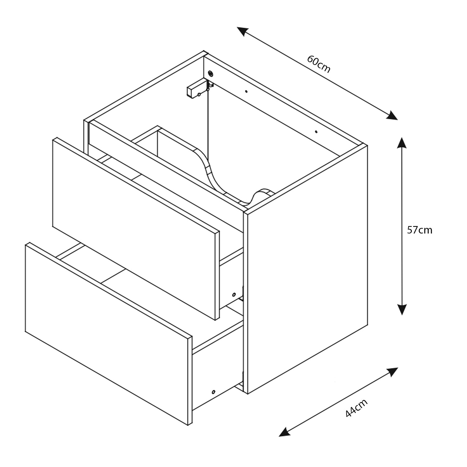 Luxor 3D Diamond Pattern 2 Drawer Bathroom Vanity Cabinet with Square Worktop Basin 60cm - Oak / Beige