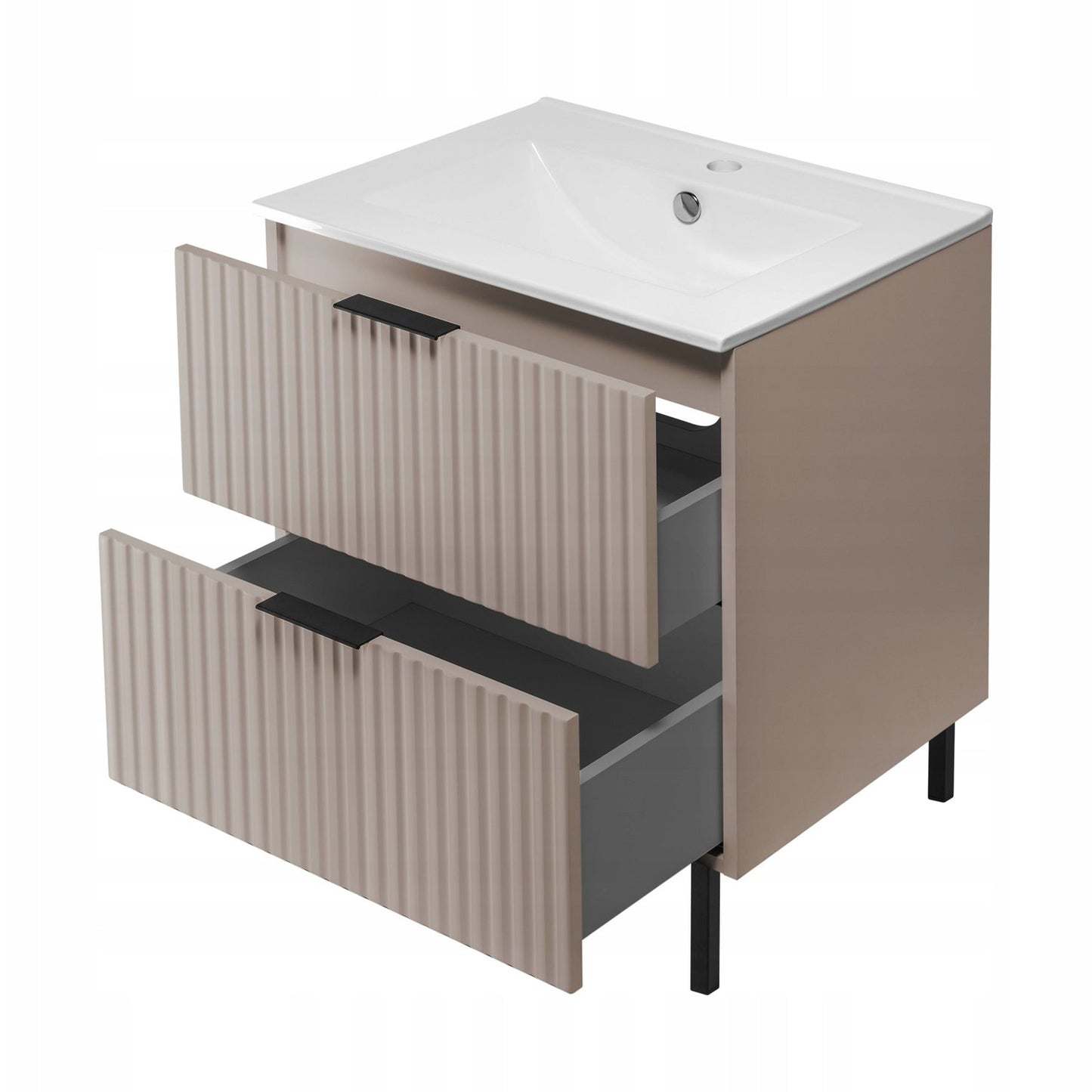 Flow 2 Drawer Standing Bathroom 60cm Vanity Cabinet with Basin - Cashmere