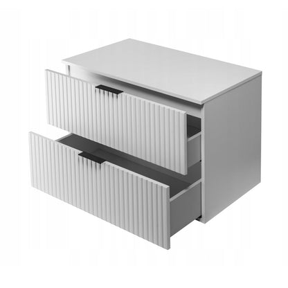 Flow Wall-Mounted 2 Drawer Bathroom Vanity Cabinet with Worktop 80cm - White / Gold Craft Oak
