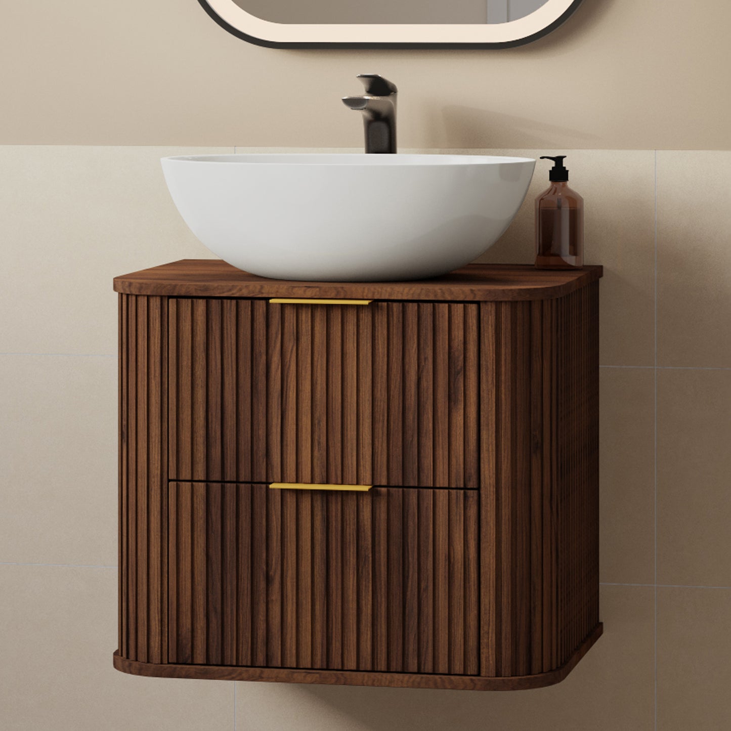 Elegance Glamour Style 2 Drawer Bathroom Vanity Cabinet 60cm - Walnut