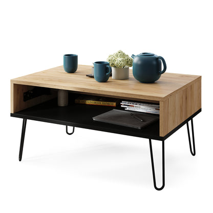 Hairpin S-90 Modern Lift Top Coffee Table - Gold Craft Oak / Black