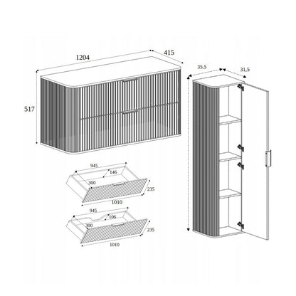 Elegance Glamour Style 2 Bathroom Wall Cabinets Set 35cm & 120cm - White