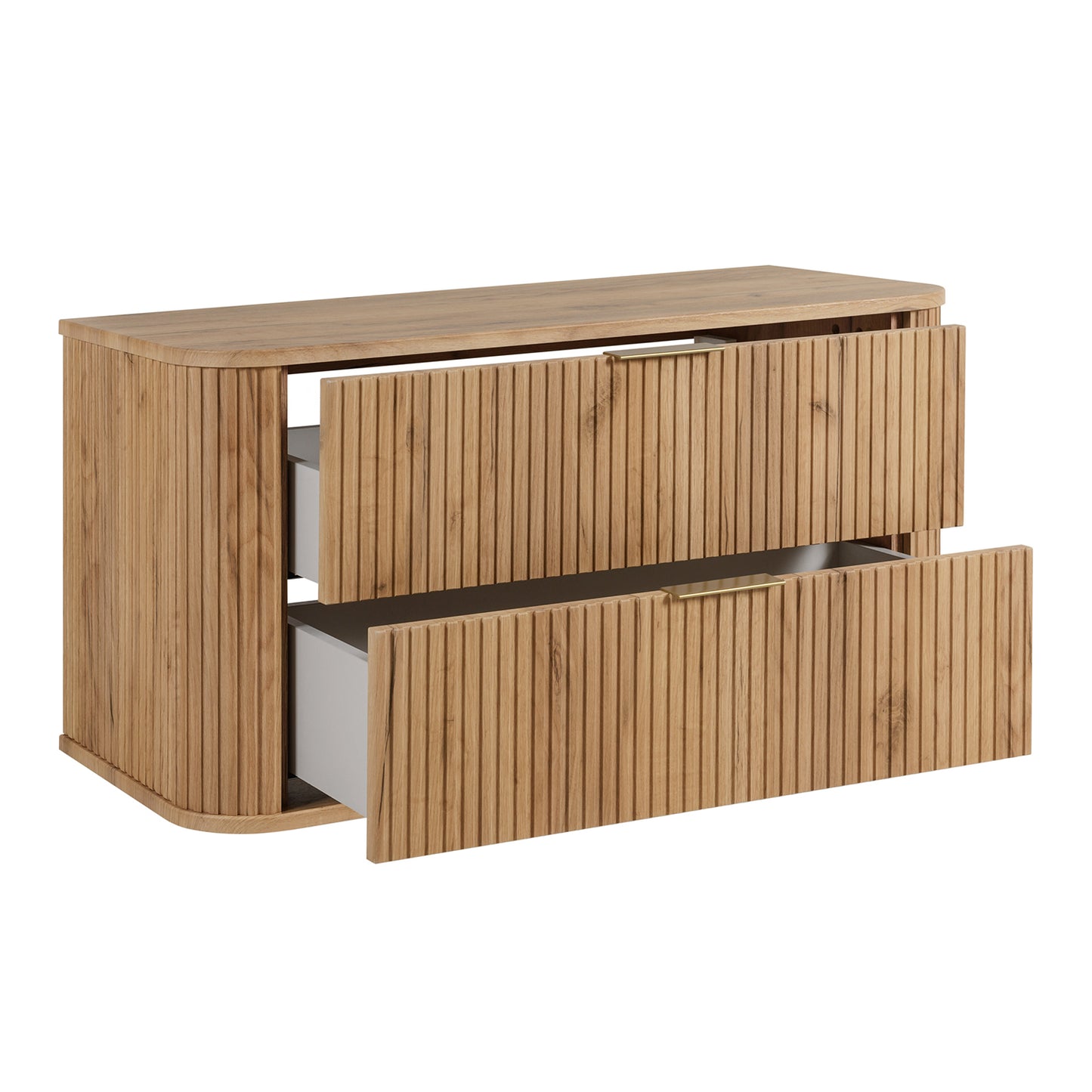 Elegance Glamour Style 2 Drawer Bathroom Wall Cabinet 100cm - Gold Craft Oak