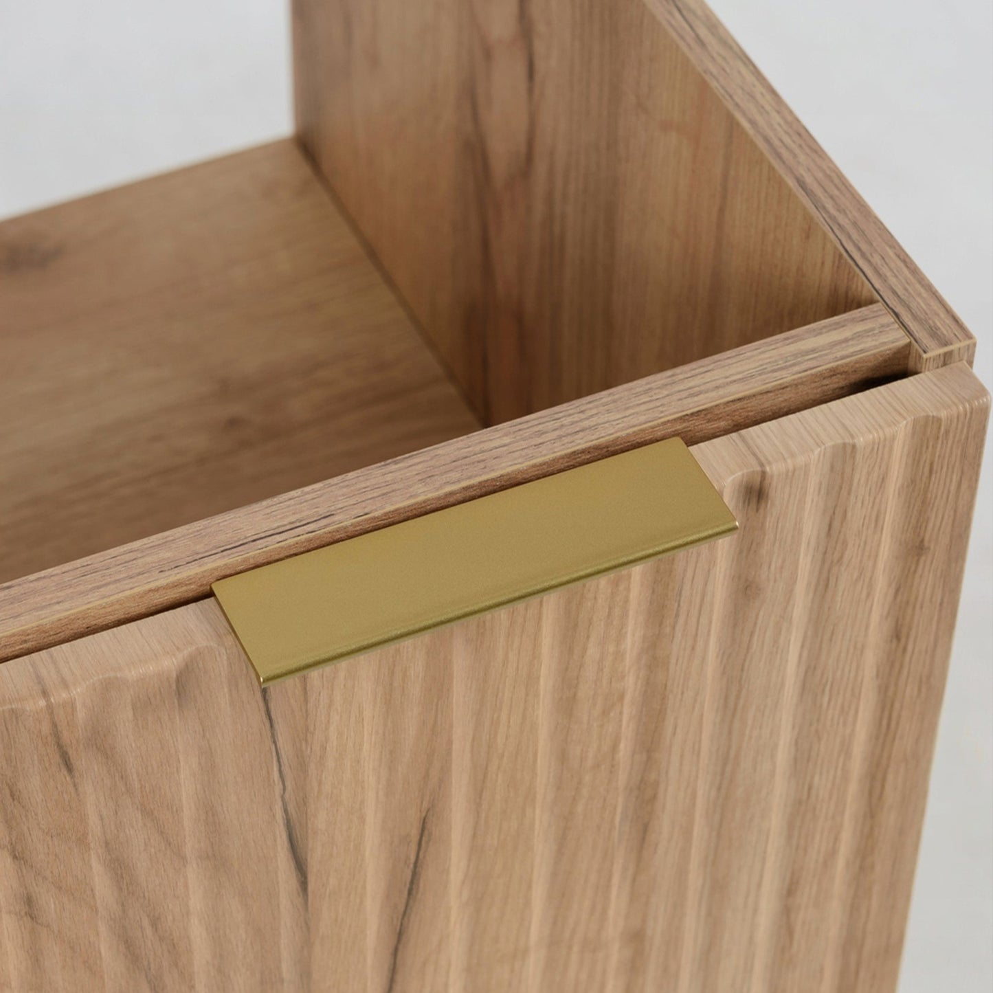 Flow 1 Door Fluted Bathroom Vanity Cabinet with Worktop 40cm - Gold Craft Oak