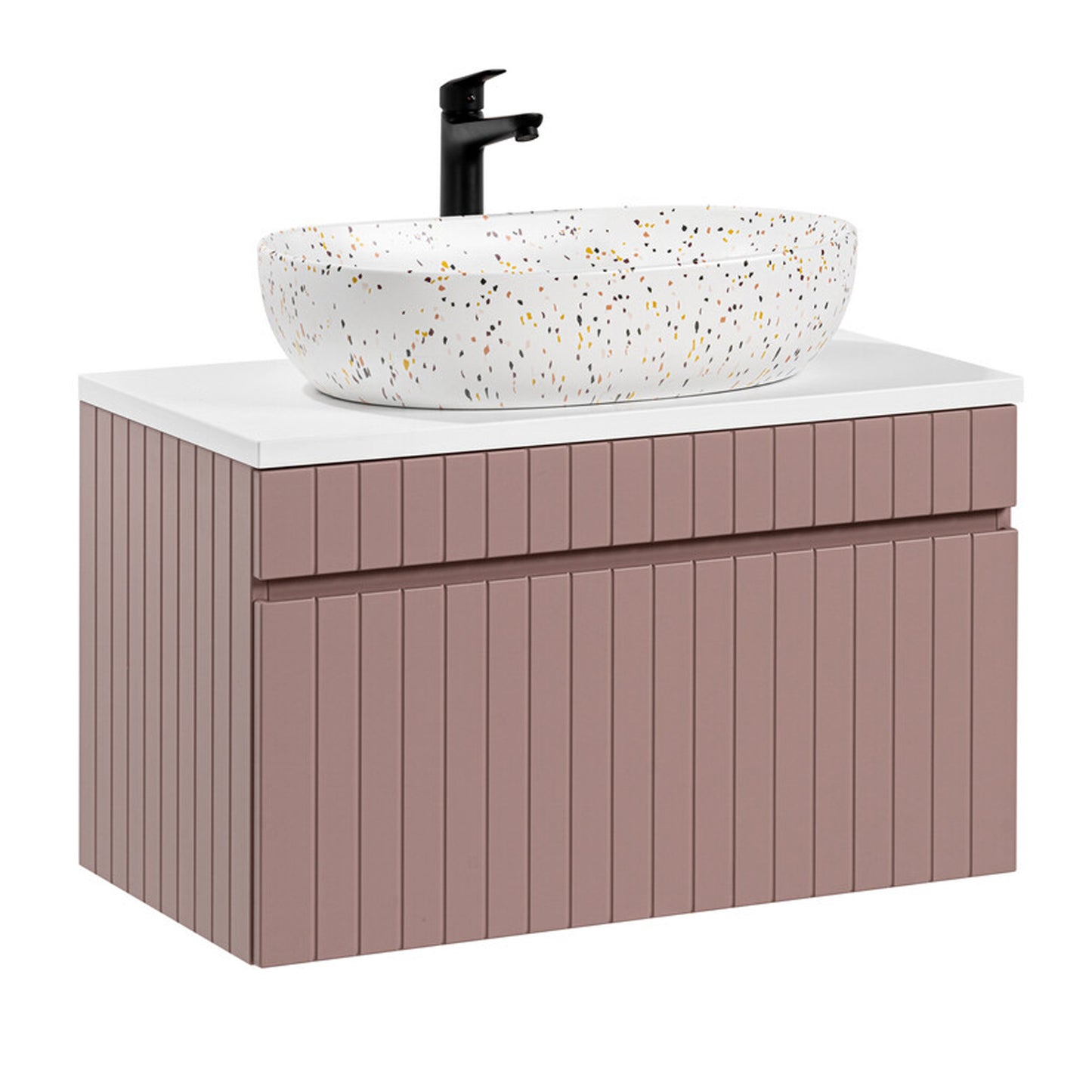 Iconic 80cm 1 Drawer Wall Mounted Bathroom Cabinet Vanity Unit with Worktop Basin - Rose