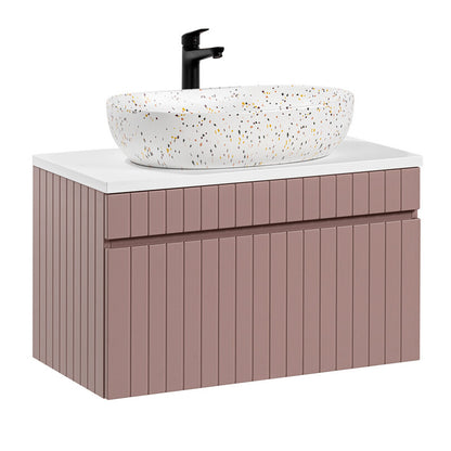 Iconic 80cm 1 Drawer Wall Mounted Bathroom Cabinet Vanity Unit with Worktop Basin - Rose