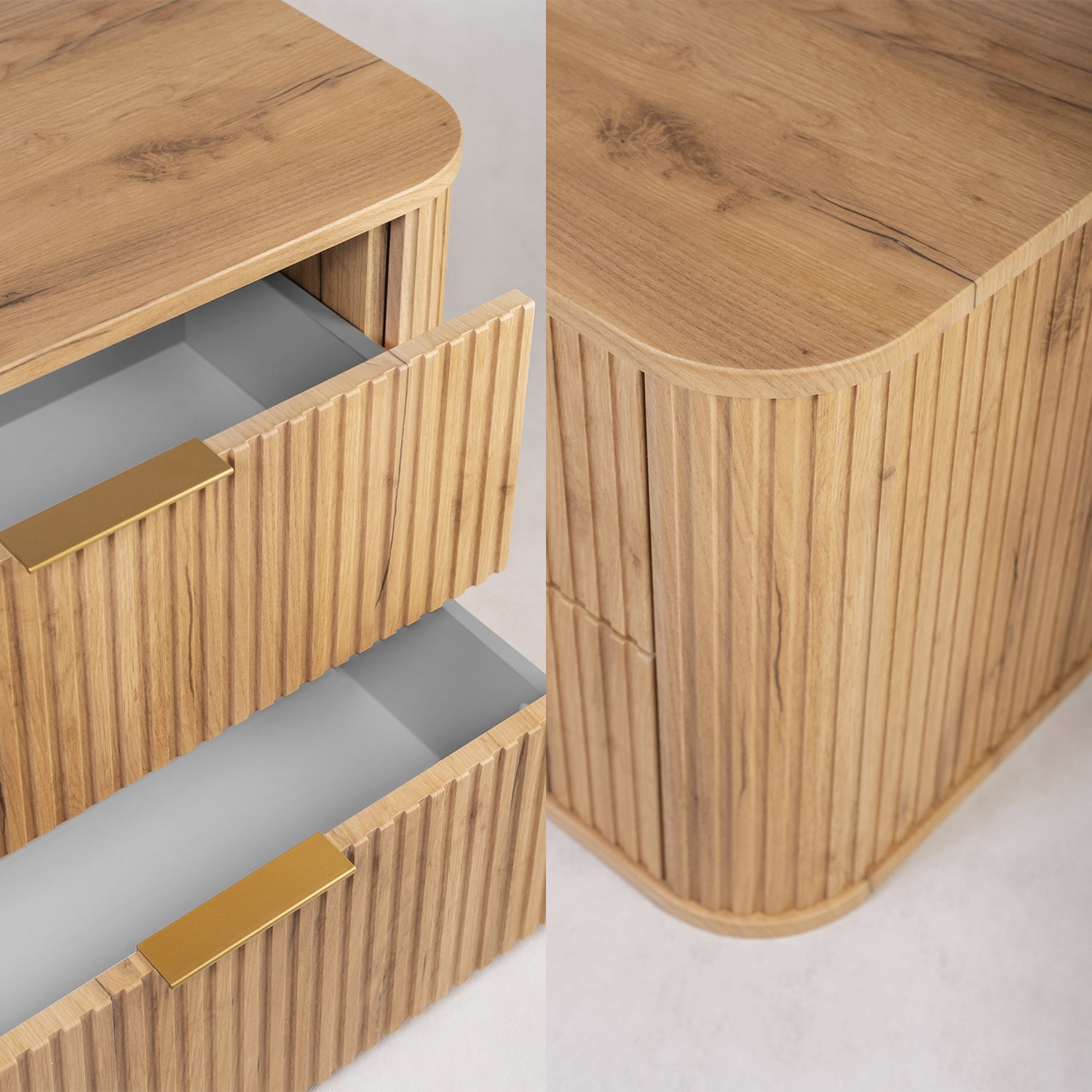 Elegance Glamour Style 2 Drawer Bathroom Wall Cabinet 100cm - Gold Craft Oak