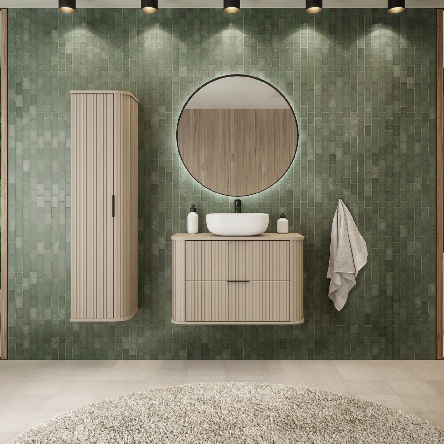 Elegance Glamour Style 2 Bathroom Wall Vanity Cabinets Set 35cm & 60cm - Cashmere