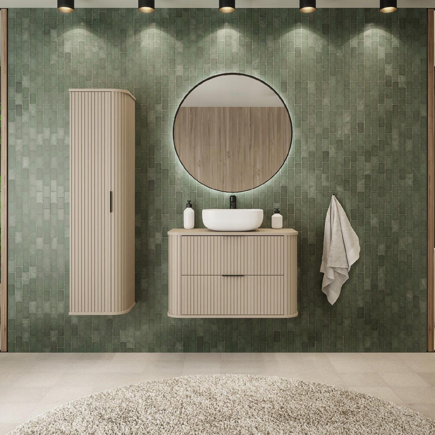 Elegance Glamour Style 2 Bathroom Wall Vanity Cabinets Set 35cm & 60cm - Cashmere