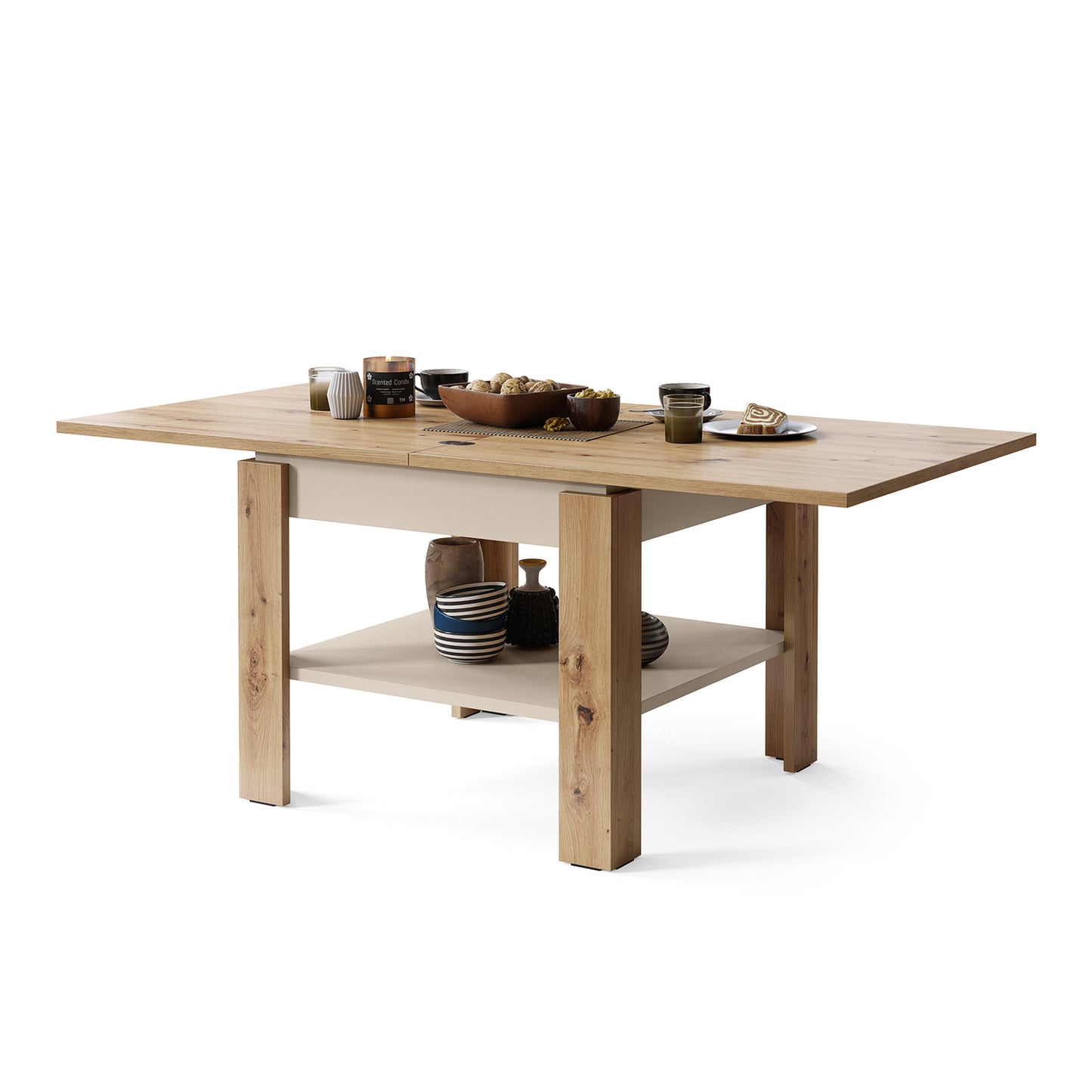 Leo Modern Extending Coffee Table - Artisan Oak / Beige