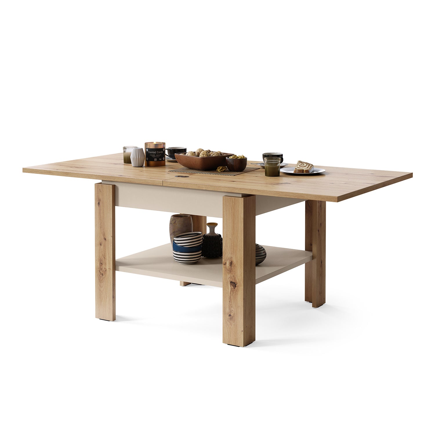Leo Modern Extending Coffee Table - Artisan Oak / Beige