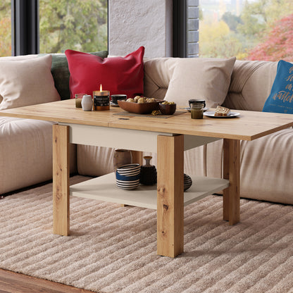 Leo Modern Extending Coffee Table - Artisan Oak / Beige