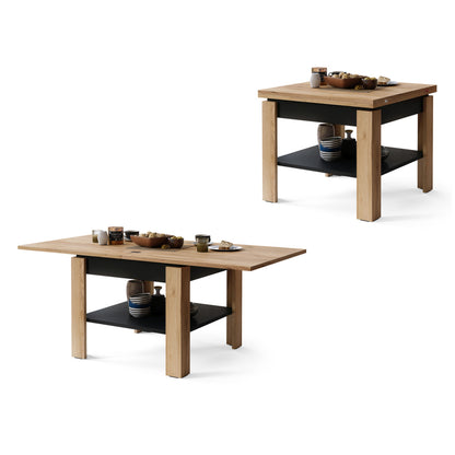 Leo Modern Extending Coffee Table - Gold Craft Oak / Black Matt