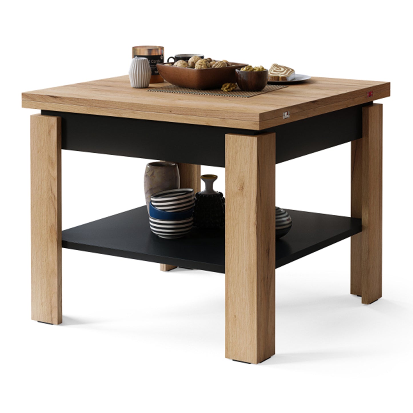 Leo Modern Extending Coffee Table - Gold Craft Oak / Black Matt