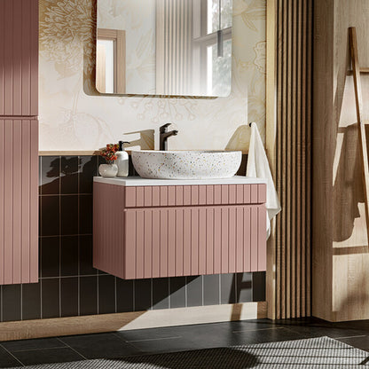 Iconic 80cm 1 Drawer Wall Mounted Bathroom Cabinet Vanity Unit with Worktop Basin - Rose