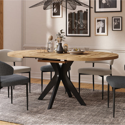 Renzo Extending Modern Dining Table – Wotan Oak / Black Matt
