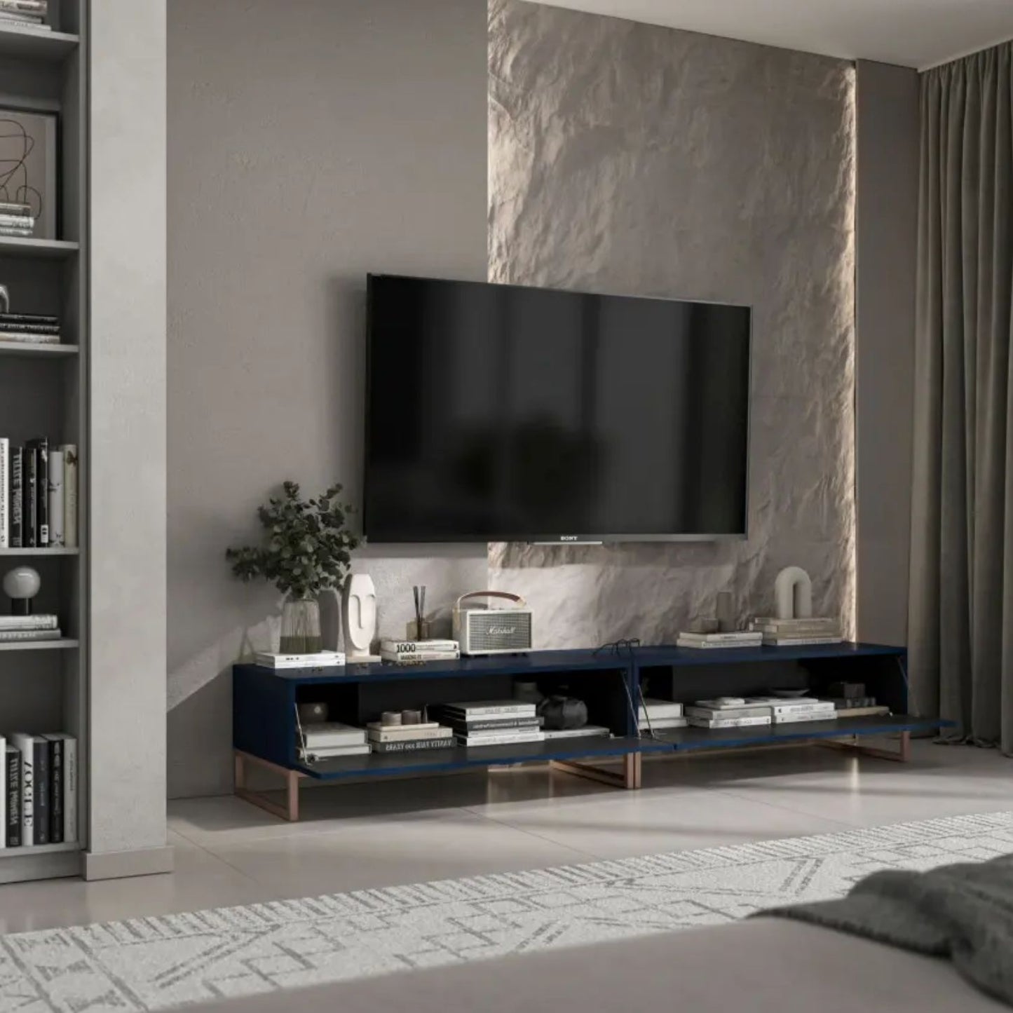 Elpis Glamour TV Sideboard 220 cm TV Unit Navy Matt / Copper Frame