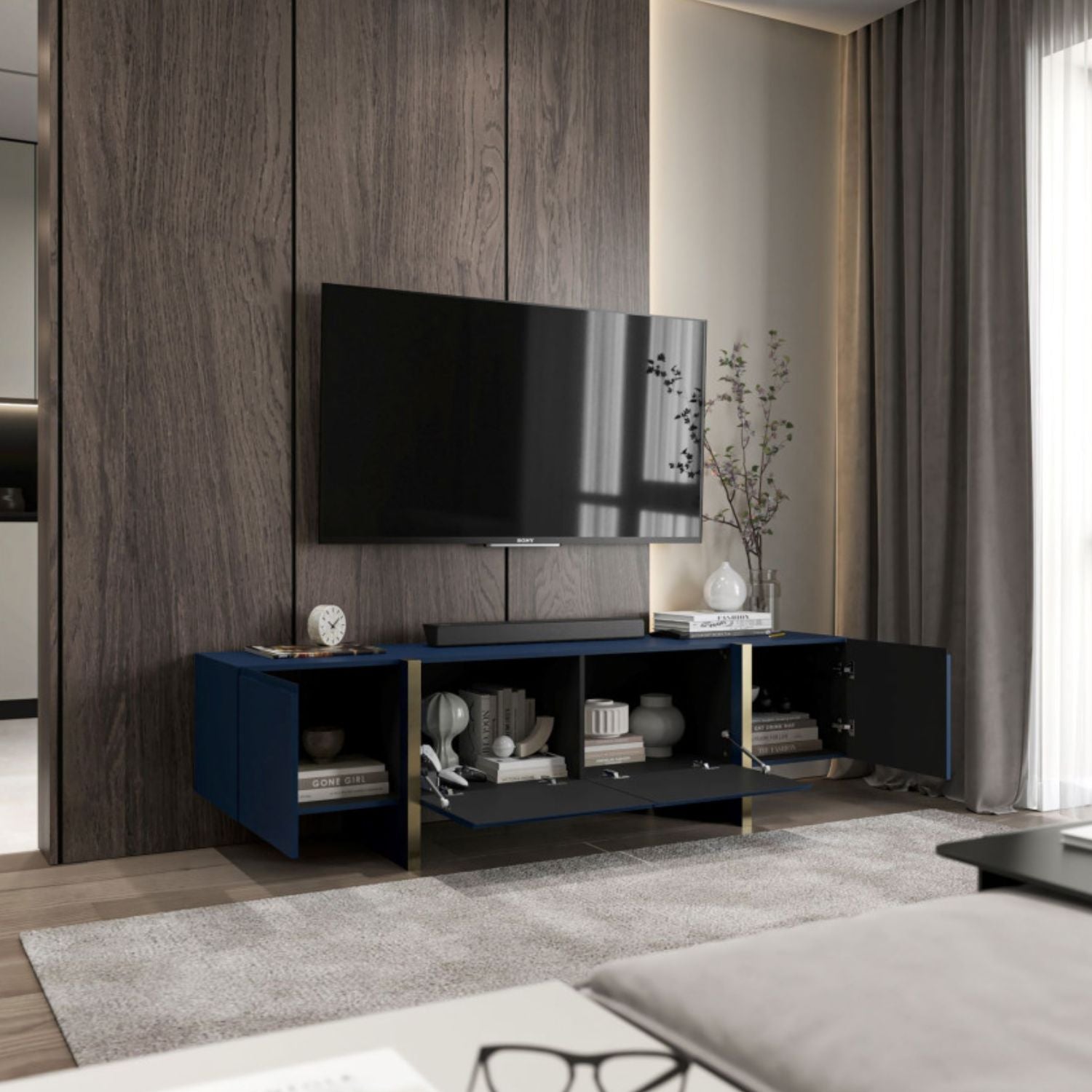 KYOTO Glamour Modern Loft Style TV Cabinet 180 cm TV Stand - Blue