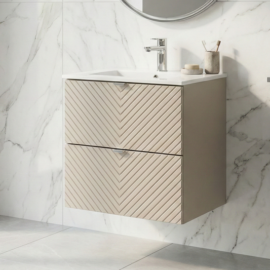 Viva Bathroom Vanity Unit with Basin 60cm Ribbed Fluted - Cashmere