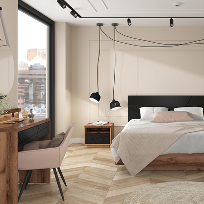 Faisa Dressing Table with Drawer and Light - Dark Delano Oak / Black Matt