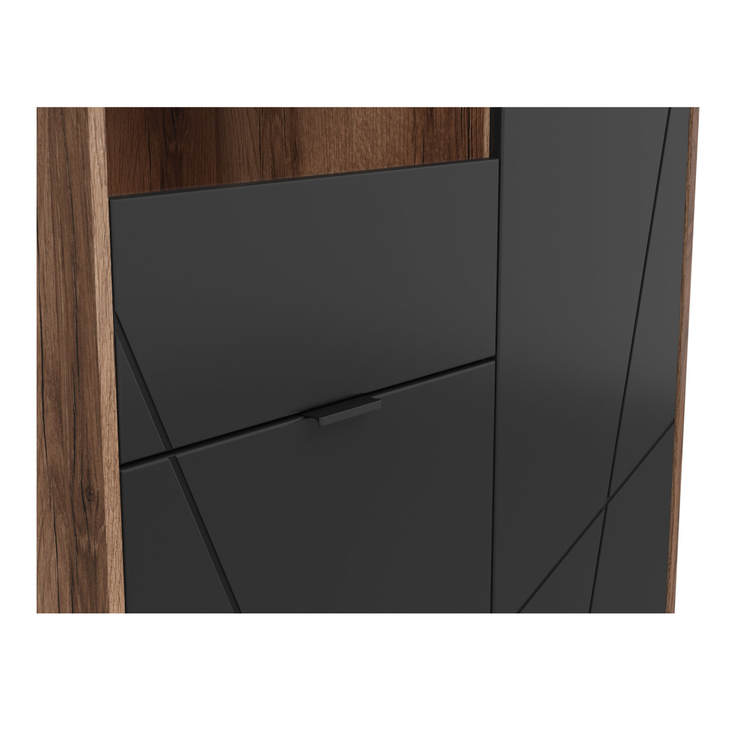 Faisa Display Cabinet 94cm with 3 Doors - Dark Delano Oak / Black Matt