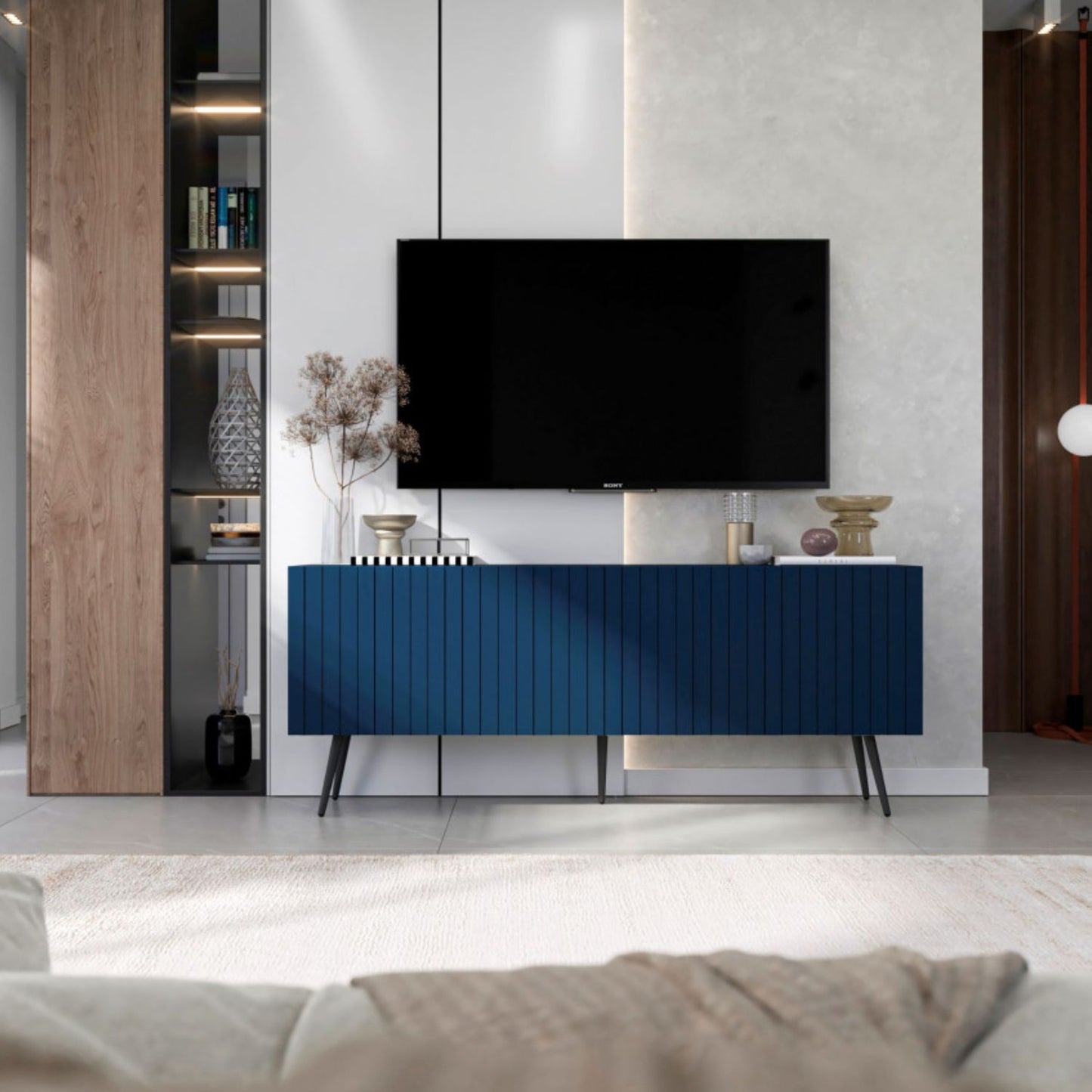 Elpis Glamour TV Cabinet Elegant Media Unit Push-to-Open - Navy Matt