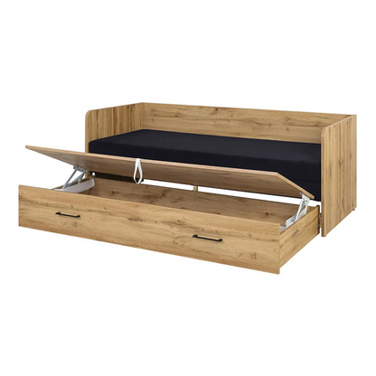 Exter Folding Bed with Container Mattress and Pillows - Wotan Oak / Black