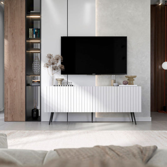 Elpis Glamour TV Cabinet Elegant Media Unit Push-to-Open - White Matt