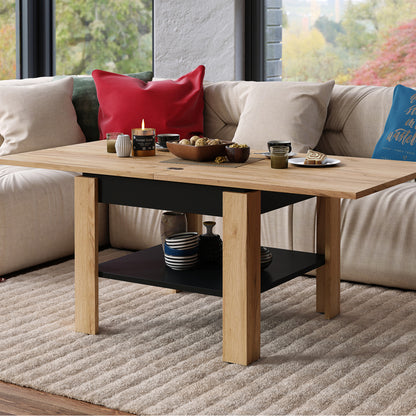 Leo Modern Extending Coffee Table - Gold Craft Oak / Black Matt