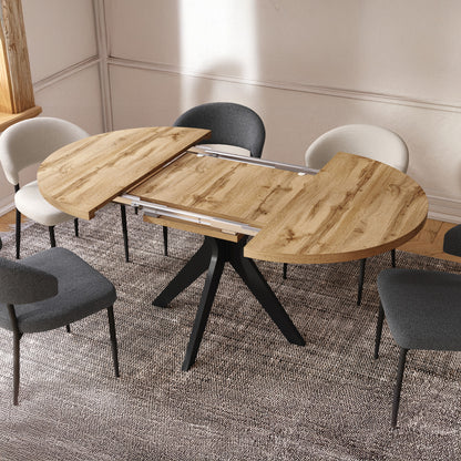 Renzo Extending Modern Dining Table – Wotan Oak / Black Matt