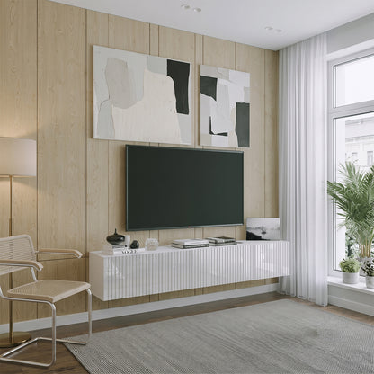 Joyce Wall Mounted TV Unit Modern Fluted Gloss Finish 200cm - White Gloss