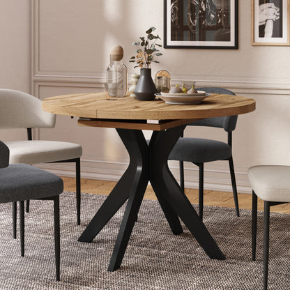 Renzo Extending Modern Dining Table – Wotan Oak / Black Matt