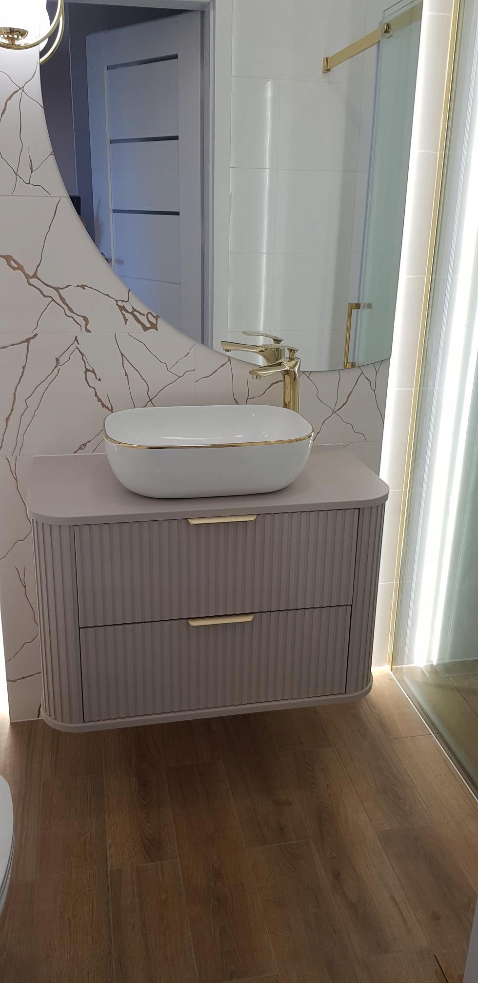 Elegance Glamour Style 2 Bathroom Wall Vanity Cabinets Set 35cm & 60cm - Cashmere