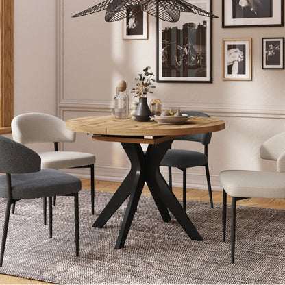 Renzo Extending Modern Dining Table – Wotan Oak / Black Matt