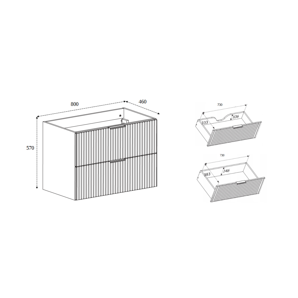 Flow Wall-Mounted 2 Bathroom Vanity Cabinets Set with Basin 80cm - White
