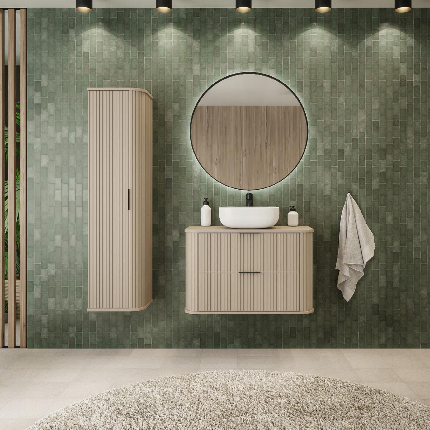 Elegance Glamour Style 2 Bathroom Wall Cabinets Set 35cm & 120cm - Cashmere