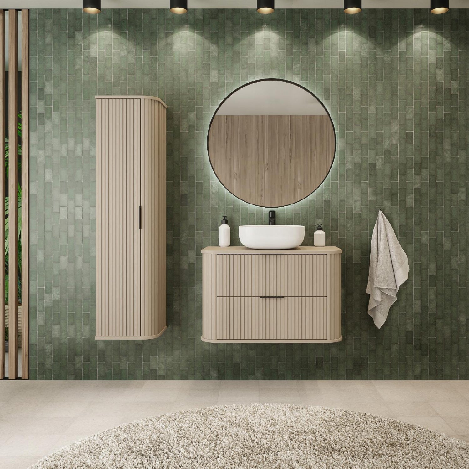 Elegance Glamour Style 2 Bathroom Wall Cabinets Set 35cm & 120cm - Cashmere