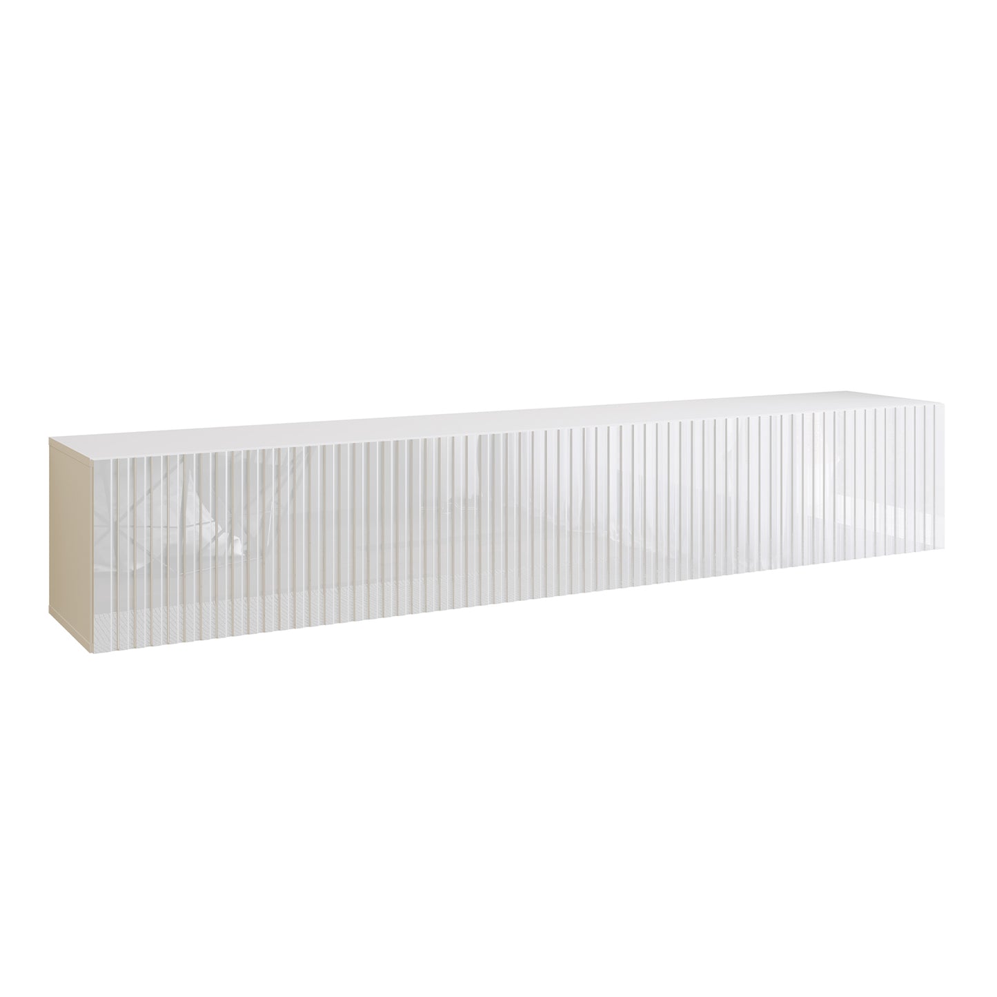 Joyce Wall Mounted TV Unit Modern Fluted Gloss Finish 200cm - White Gloss