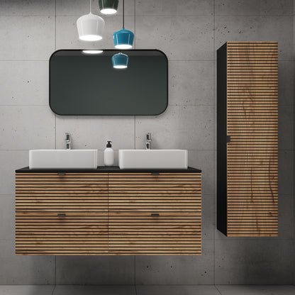 Loft Modern Style Ribbed Door Bathroom Cabines Vanity Units Set with Worktop 120cm & 35cm - Gold Craft Oak