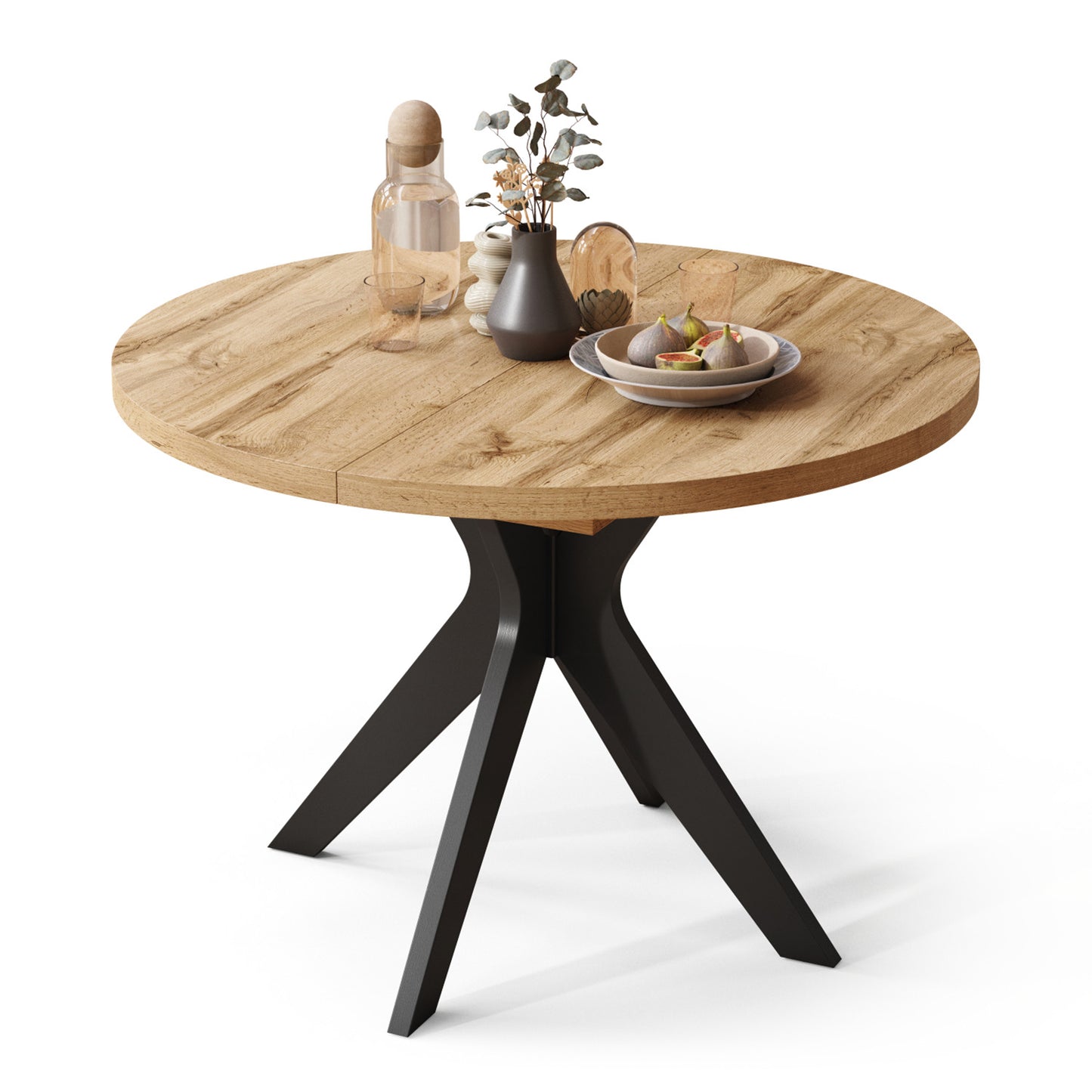 Renzo Extending Modern Dining Table – Wotan Oak / Black Matt