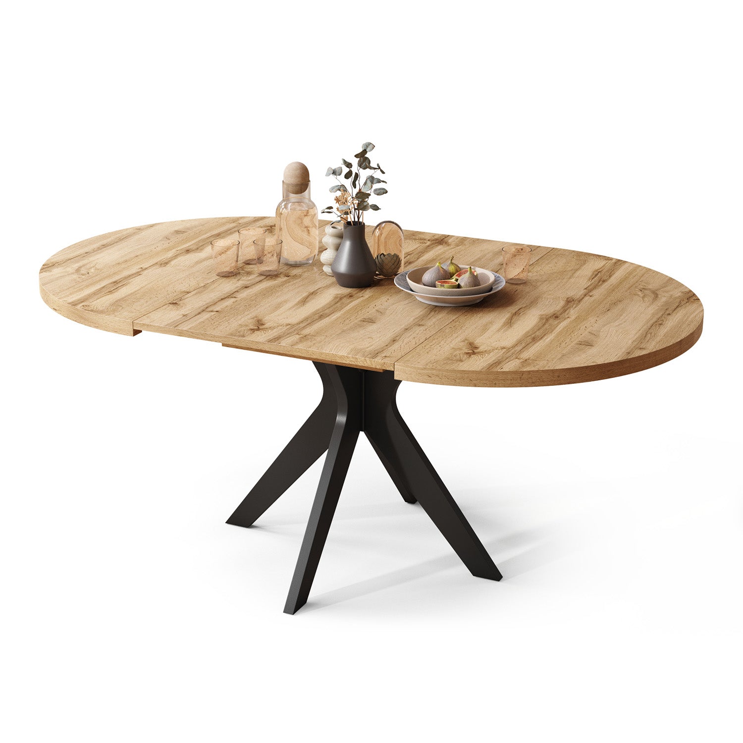 Renzo Extending Modern Dining Table – Wotan Oak / Black Matt