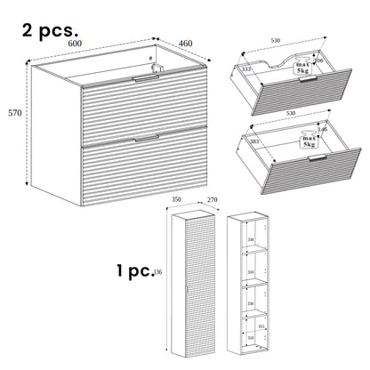 Loft Modern Style Ribbed Door Bathroom Cabines Vanity Units Set with Worktop 120cm & 35cm - Gold Craft Oak