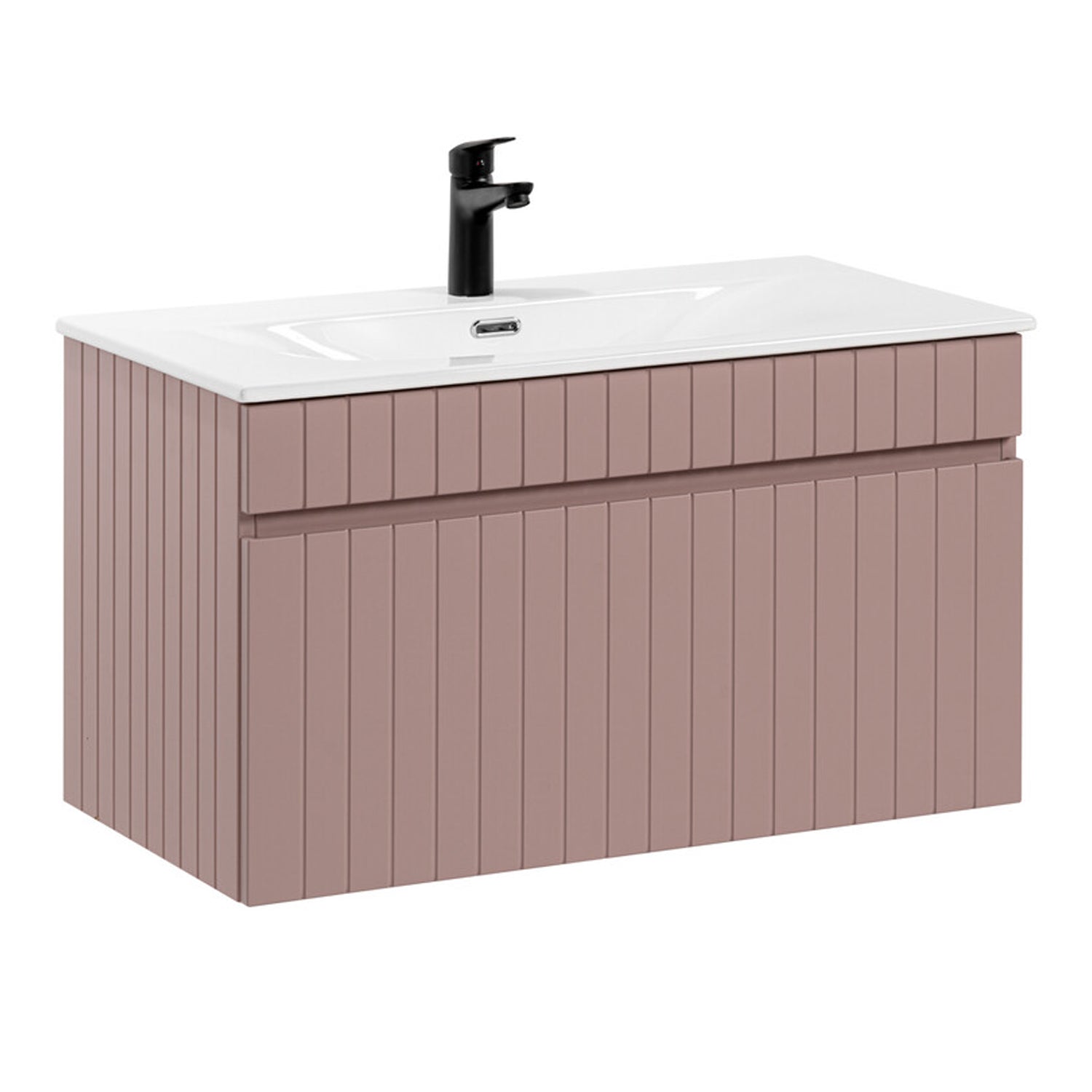Iconic 80cm 1 Drawer Wall Mounted Bathroom Cabinet Vanity Unit with Built In Basin - Rose