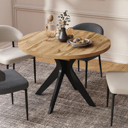 Renzo Extending Modern Dining Table – Wotan Oak / Black Matt