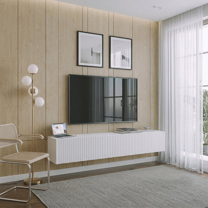 Joyce Wall Mounted TV Unit Modern Fluted Matt Finish 200cm - White Matt