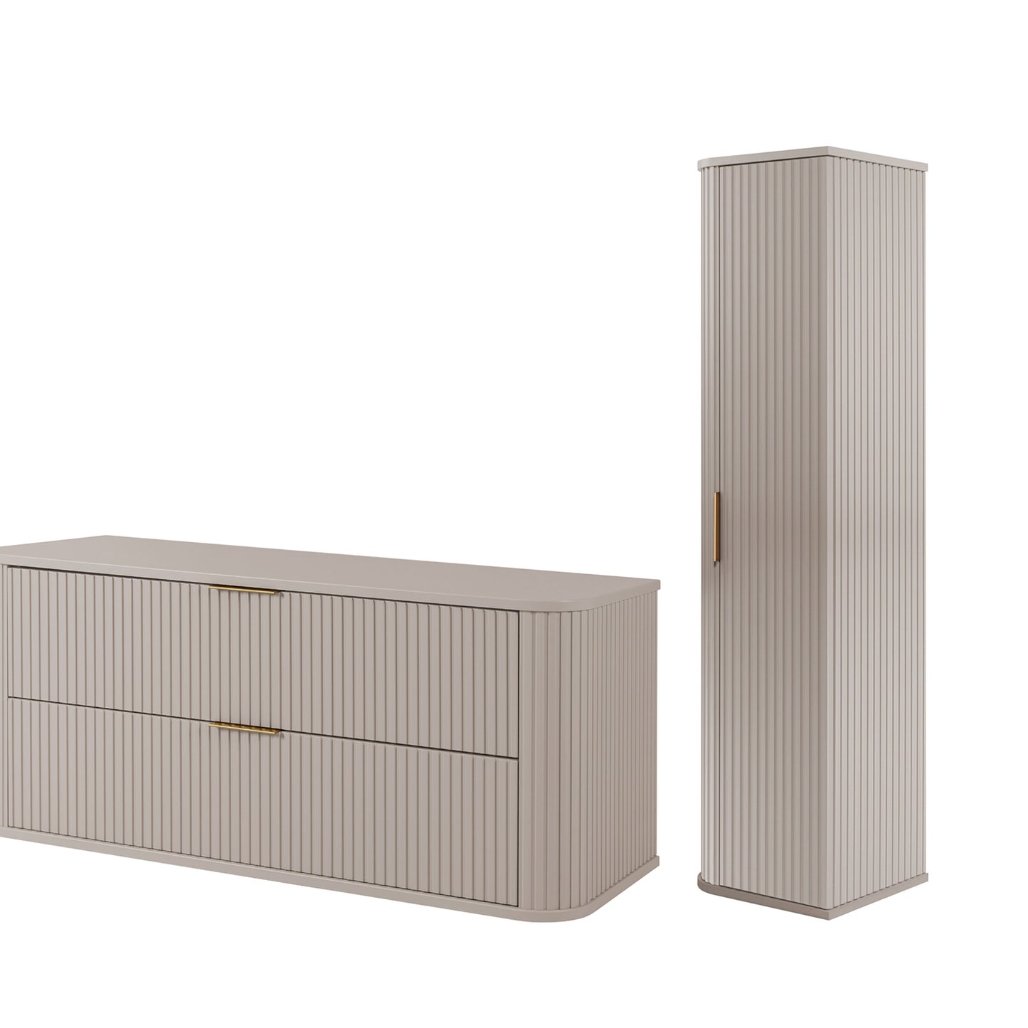 Elegance Glamour Style 2 Bathroom Wall Cabinets Set 35cm & 120cm - Cashmere